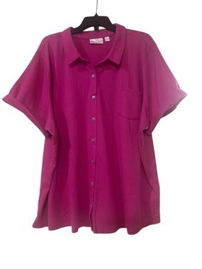 Belle by Kim Gravel Fuchsia Button-Front Short Sleeve Shirt